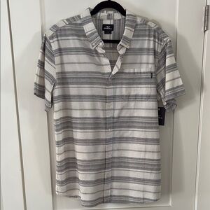 NWT O'NEILL | Gray White & brown Striped Button Down short sleeve size large